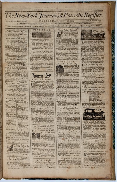 Titelseite des New York Journal and Patriot Register, 21. August 1793 von American School