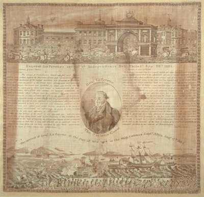 Taschentuch zur Erinnerung an die Ankunft von General Lafayette (1757-1834) im Jahr 1824 von American School