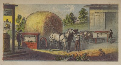 Heu wird auf Fairbanks Standardwaagen gewogen (Chromolithographie) von American School