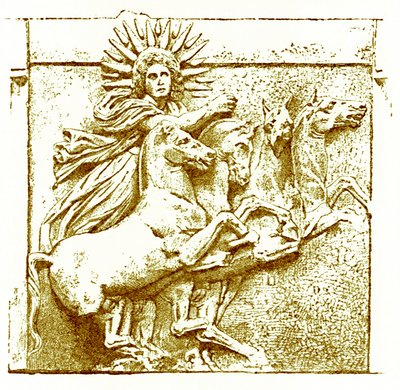 Helios auf seinem Wagen, Illustration aus Geschichte Griechenlands von Victor Duruy, veröffentlicht 1890 von American School