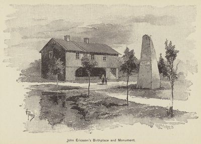 Geburtsort und Denkmal von John Ericsson (Stich) von American School