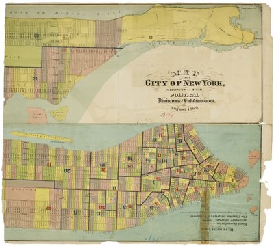 Karte der Stadt New York, die ihre politischen Abteilungen und Unterabteilungen zeigt von American School