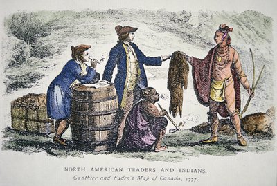 Indianer handeln mit Pelzen von American School