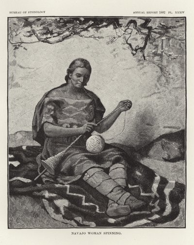 Navajo-Frau beim Spinnen von American School