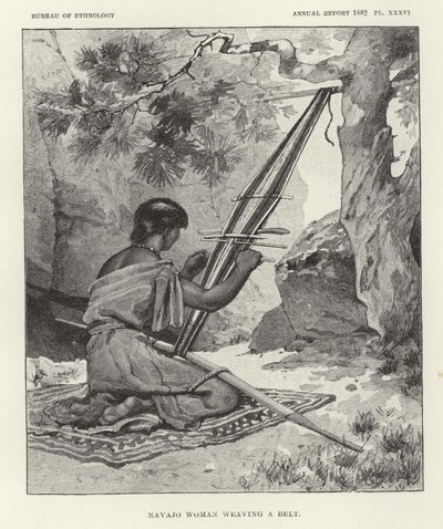Navajo-Frau beim Weben eines Gürtels von American School