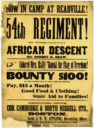 Jetzt im Lager in Readville! 54. Regiment!, um 1863 von American School