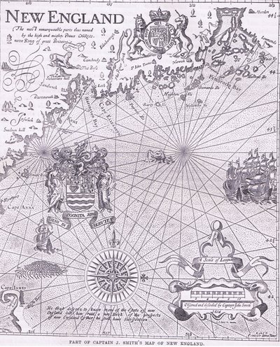 Teil von Captain J Smiths Karte von Neuengland, Illustration aus Cassell