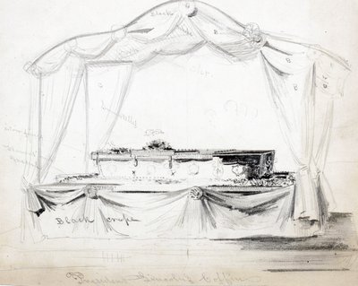 Präsident Abraham Lincolns Sarg liegt im Weißen Haus, Washington D.C., April 1865 von American School
