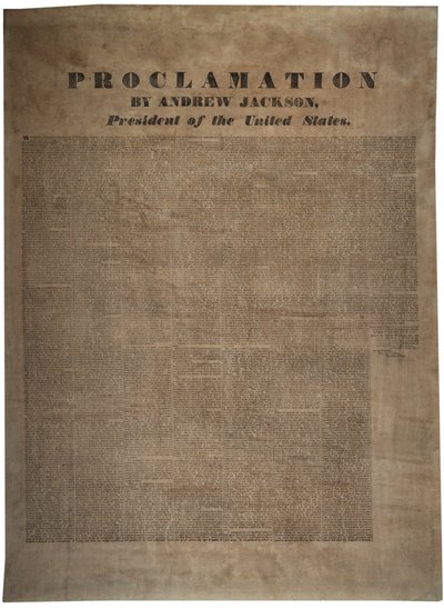 Proklamation von Andrew Jackson (1767-1845), Präsident der Vereinigten Staaten, 10. Dezember 1832 von American School