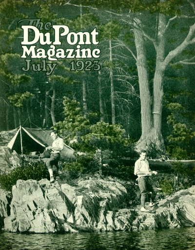 Pyralin geht angeln, Titelseite des DuPont Magazins, Juli 1923 von American School