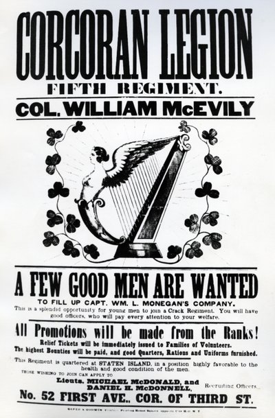 Rekrutierungsplakat für die Corcoran Legion, 1862 von American School