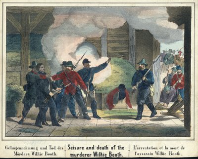 Ergreifung und Tod des Mörders Wilkie Booth, veröffentlicht 1865 von American School
