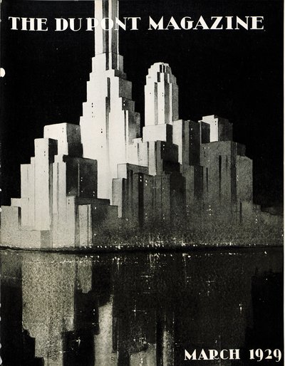 Wolkenkratzer, Titelseite des DuPont Magazins, März 1929 von American School