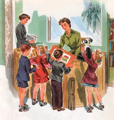 Schüler in der Schulbibliothek, ca. 1950 von American School