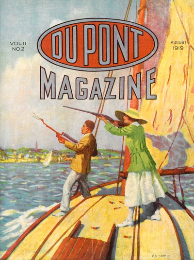 Das 1919 Grand American Handicap Trapshooting Turnier, Titelseite des DuPont Magazins, August 1919 von American School