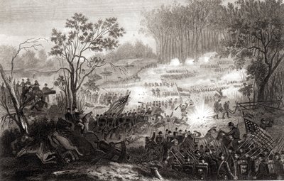 Die Schlacht bei Pittsburg Landing, graviert von H. B. Hall, 1862 von American School