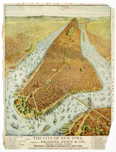 Die Stadt New York, Komplimente von Rogers, Peet & Co., Groß- und Einzelhändler, Broadway, Broome & Mercer Sts., NY. von American School