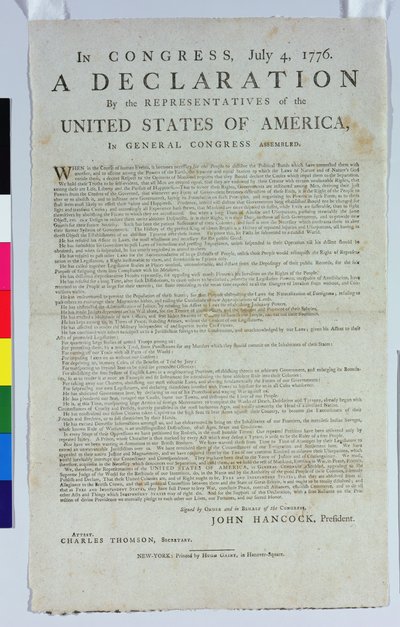 Die Unabhängigkeitserklärung, gedruckt von Hugh Gaine, 1776 von American School