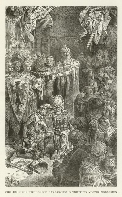 Der Kaiser Friedrich Barbarossa schlägt junge Adlige zum Ritter von American School