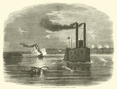 Die Lancaster und die Switzerland durchqueren die Vicksburg-Batterien, März 1863 von American School