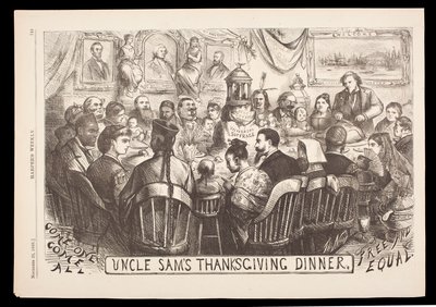 Onkel Sams Thanksgiving-Dinner, Gravur von Thomas Nast, Harper