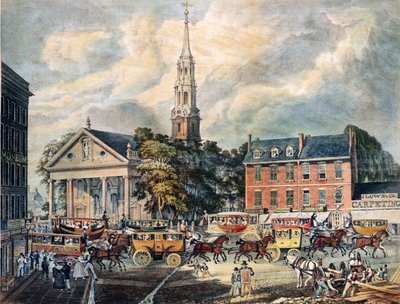 Ansicht der St. Pauls Kapelle und der Broadway-Bühnen, New York von American School