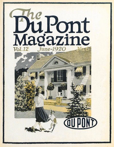 Frau und Hund, Titelseite des DuPont Magazins, Juni 1920 von American School