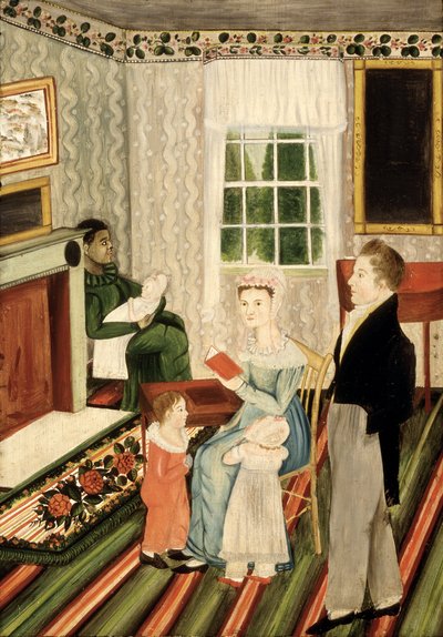 Familie aus York, Pennsylvania mit einem schwarzen Diener, um 1828 von American School