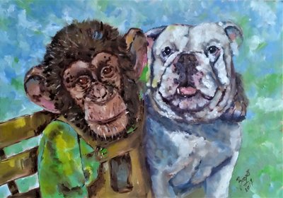Schimpanse Und Bulldoggenfreunde von Anda Bieza