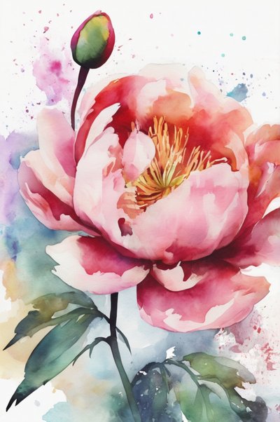 Rosa Pfingstrose Aquarellblüte von Anda Bieza