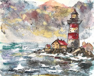 Stürmische Leuchtturm-Küste von Anda Bieza