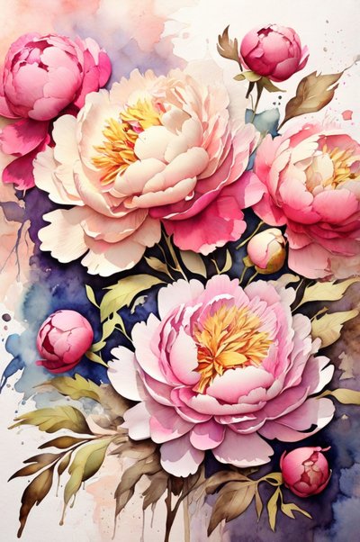 Lebhafte Aquarell-Pfingstrosen von Anda Bieza