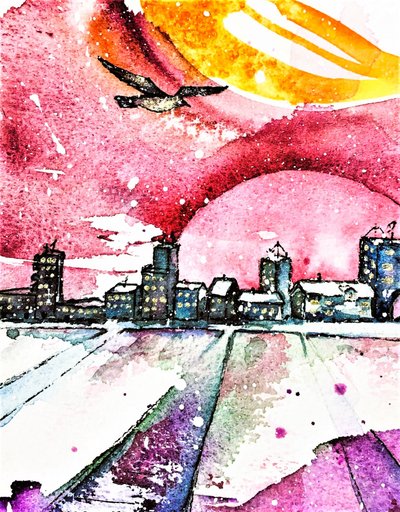 Winterstadt Sonnenuntergang von Anda Bieza