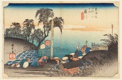 Fujikawa, Annäherung eines Adligen, in Die dreiundfünfzig Stationen der Tokaido-Straße (Tokaido Gojusan Tsugi-no Uchi) von Ando Hiroshige
