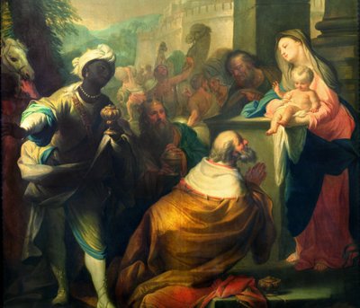 Die Anbetung der Könige, Detail (drei Könige) von Andrea Casali