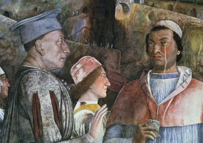 Marchese Ludovico Gonzaga III von Mantua begrüßt seinen Sohn Kardinal Francesco Gonzaga, aus der Camera degli Sposi oder Camera Picta (Detail) von Andrea Mantegna