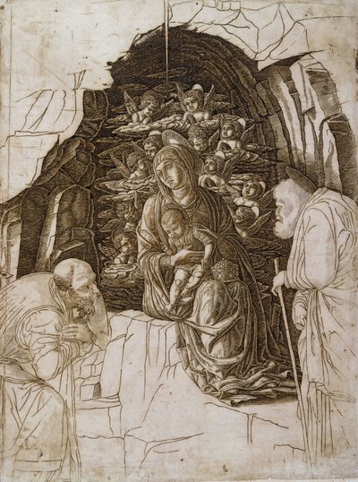 Die Anbetung der Könige: Die Jungfrau in der Grotte, ca. 1475-80 von Andrea Mantegna