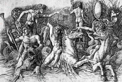 Die Schlacht der Meeresgötter (Detail) von Andrea Mantegna