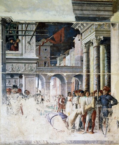 Transport des enthaupteten Körpers von St. Christophorus (Detail) von Andrea Mantegna