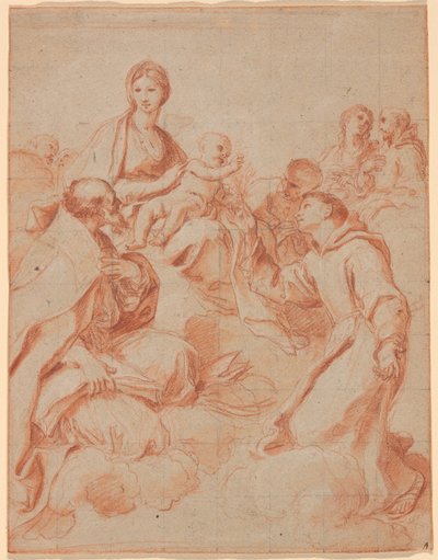 Die Jungfrau und das Kind mit dem heiligen Antonius von Padua, der dem Kind eine Lilie reicht von Andrea Sacchi