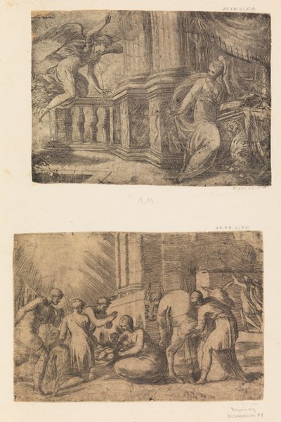 Die Verkündigung, Anbetung der Hirten, nach ca. 1552 von Andrea Schiavone
