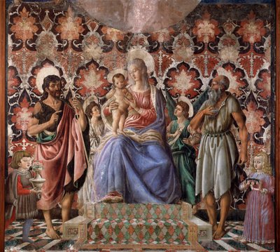Jungfrau mit Kind, Johannes dem Täufer, einem weiteren Heiligen, zwei Engeln und zwei Kindern der Familie Pazzi (Fresko) von Andrea del Castagno