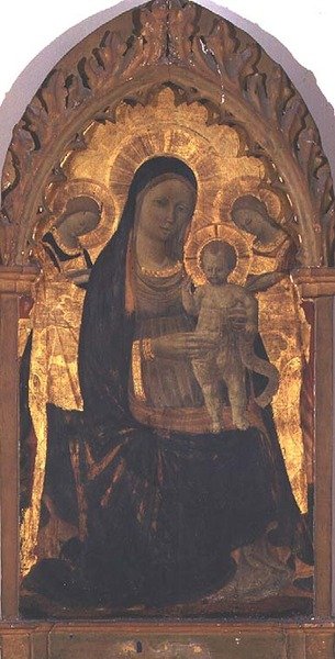Madonna und Kind mit zwei Engeln von Andrea di Giusto Manzini