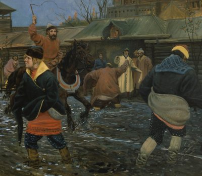 Straße im Moskau des 17. Jahrhunderts an einem Feiertag von Andrei Petrovich Ryabushkin