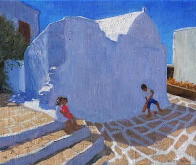Cricket an der Kirchenmauer, Mykonos von Andrew Macara