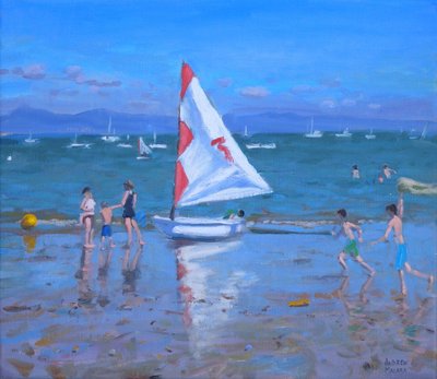 Rotes und weißes Segelboot, Abersoch von Andrew Macara