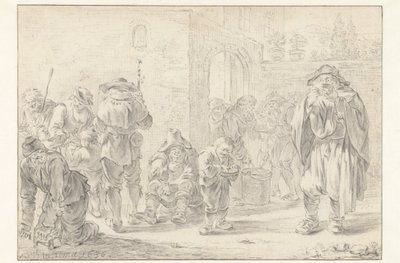Essensverteilung an Pilger und Bettler an einem Klostertor von Andries Both
