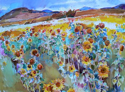 Goldene Sonnenblumenfelder von Andrii Kutsachenko