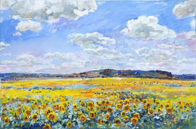 Sonnenbeschienenes Sonnenblumenfeld von Andrii Kutsachenko