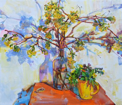Lebhaftes Blumen-Stillleben von Andrii Kutsachenko